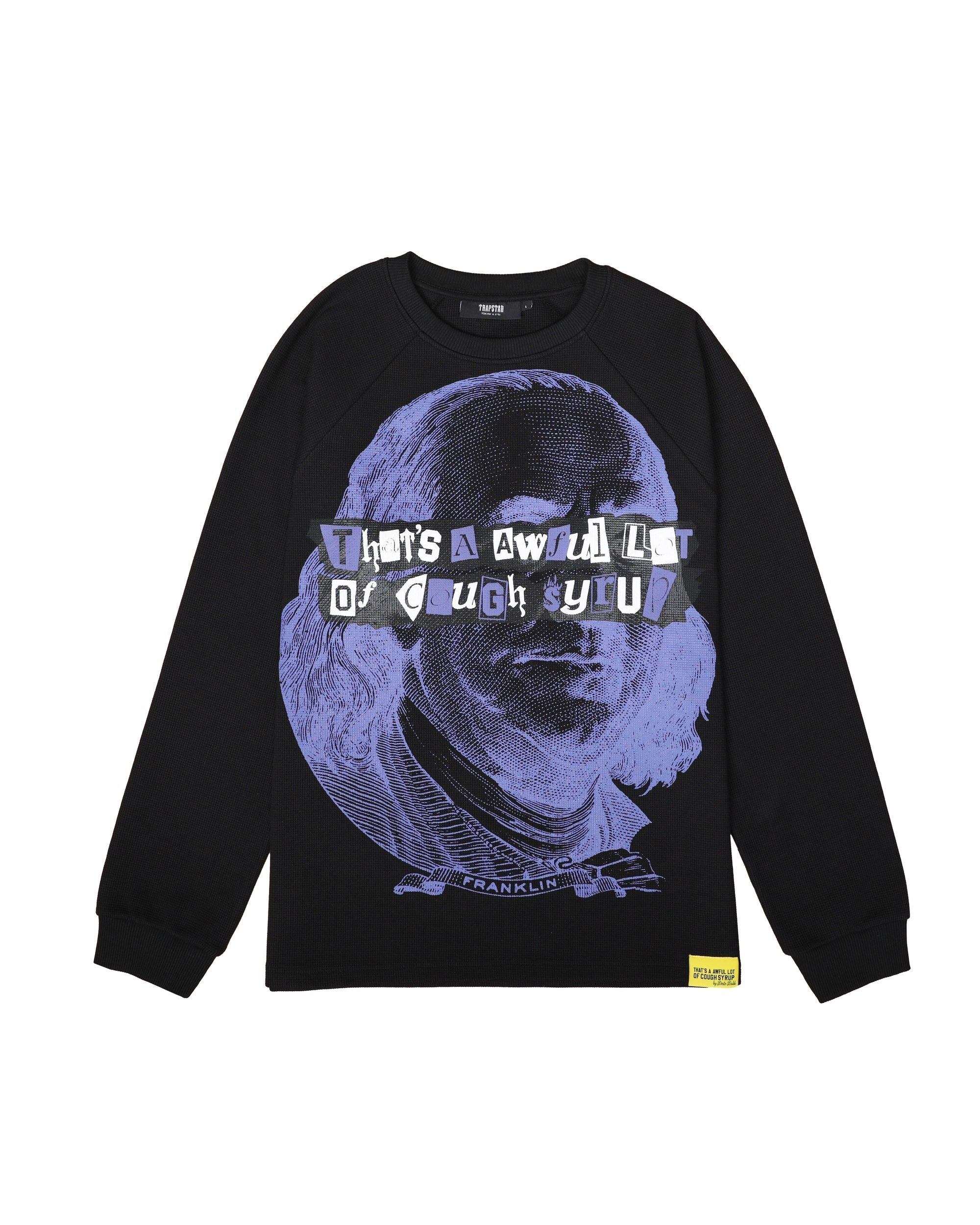 TRAPSTAR X COUGH SYRUP BENJAMIN FRANKLIN LS WAFFLE TEE - BLACK/PURPLE*