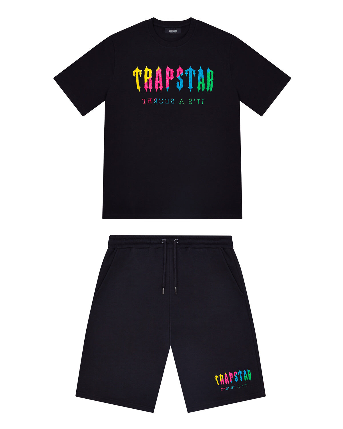 CHENILLE DECODED SHORTS SET - BLACK/CANDY